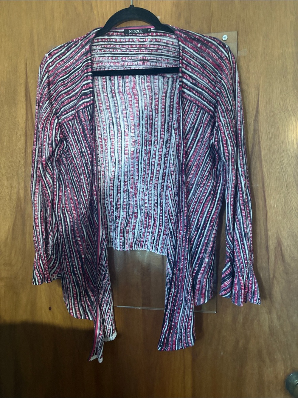 NIC+ZOE Pink, Black & White Striped Open-Front Cardigan